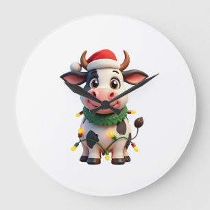 Frohe Weihnachten Kuh Santa Weihnachtsbeleuchtung Große Wanduhr