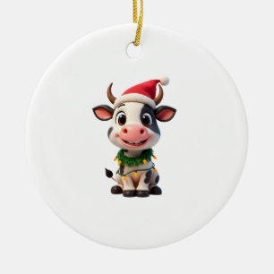 Frohe Weihnachten Kuh Santa Weihnachtsbeleuchtung Keramik Ornament