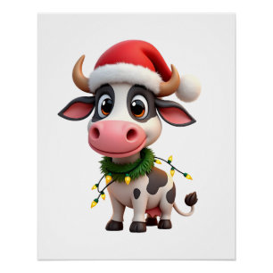 Frohe Weihnachten Kuh Santa Weihnachtsbeleuchtung Poster