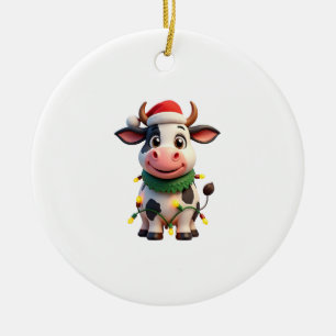 Frohe Weihnachten Kuh Santa Weihnachtslichter Kuh Keramik Ornament