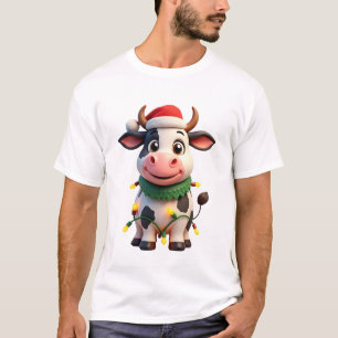 Frohe Weihnachten Kuh Santa Weihnachtslichter Kuh  T-Shirt