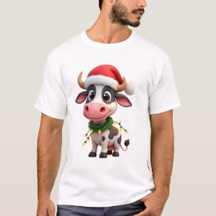 Frohe Weihnachten Kuh Santa Weihnachtslichter Kuh  T-Shirt