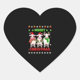 Frohe Weihnachten Kuh Weihnachten hässliches Sweat Herz-Aufkleber
