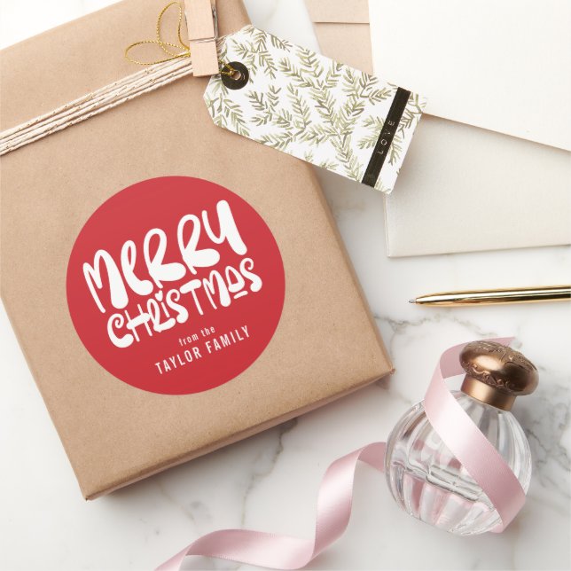 Frohe Weihnachten kühne moderne Texte Personalisie Runder Aufkleber (Schenken)