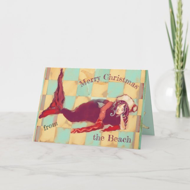 Frohe Weihnachten Künstlerisch Beach Mermaid Santa (Vorderseite)