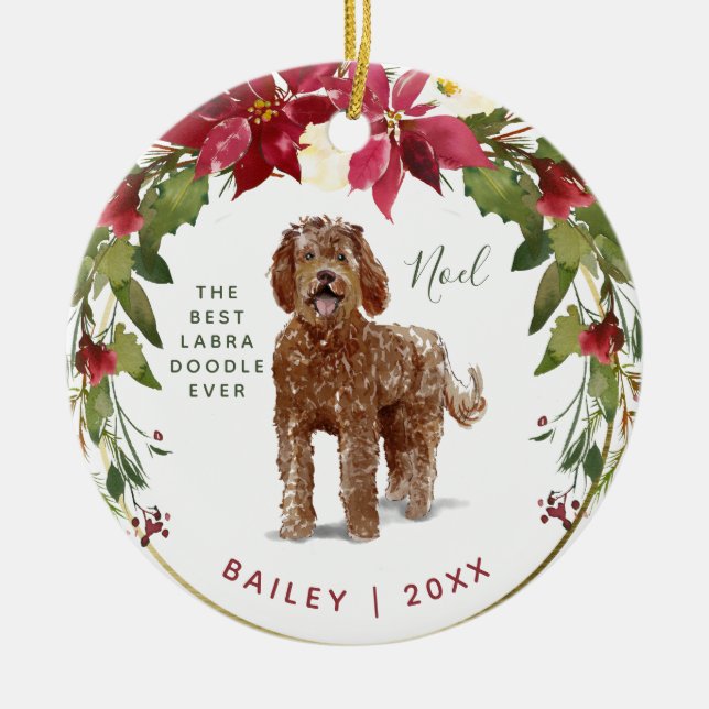 Frohe Weihnachten Labradoodle | addieren das Foto Keramik Ornament (Vorne)