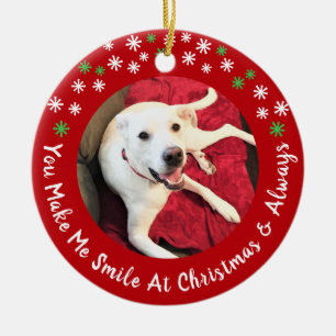 Frohe Weihnachten lächelnd Hund Foto Funny Red Cir Keramik Ornament