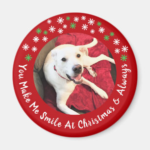 Frohe Weihnachten lächelnd Hund Foto Funny Red Cir Magnet