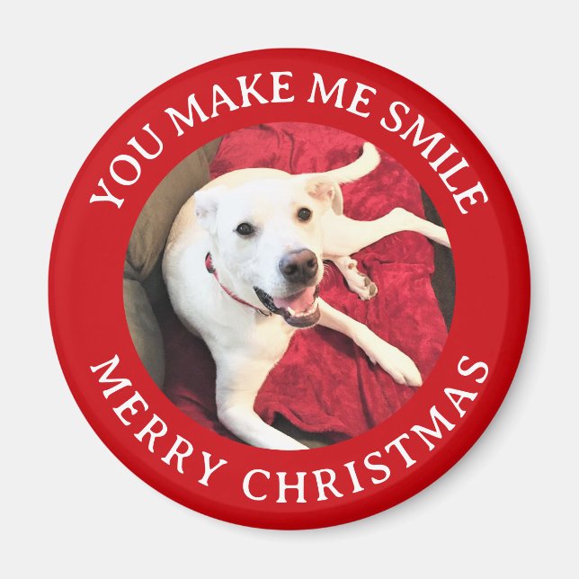Frohe Weihnachten lächelnd Hund Foto Funny Red Rou Magnet (Vorne)