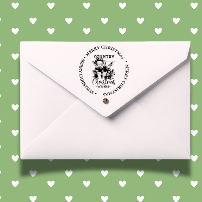 Frohe Weihnachten Land Piggy Thema Permastempel (Celebrate the season with our Merry Christmas Country Donkey self-inking stamp)