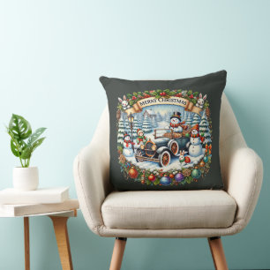 Frohe Weihnachten Land Snowman LKW Kissen