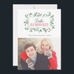 Frohe Weihnachten Laub | Weihnachtskarte<br><div class="desc">Feiertage Sie mit Stoffen Design,  das "Frohe Weihnachten",  und über Aquarell pflanz Lichen und Beeren. Fertigen Sie mit Foto und Text.</div>