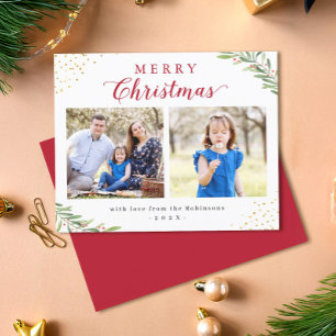 Frohe Weihnachten Laub Zwei Fotokarte