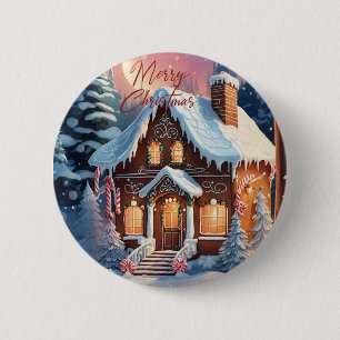 Frohe Weihnachten Lebkuchenhäuschen Button