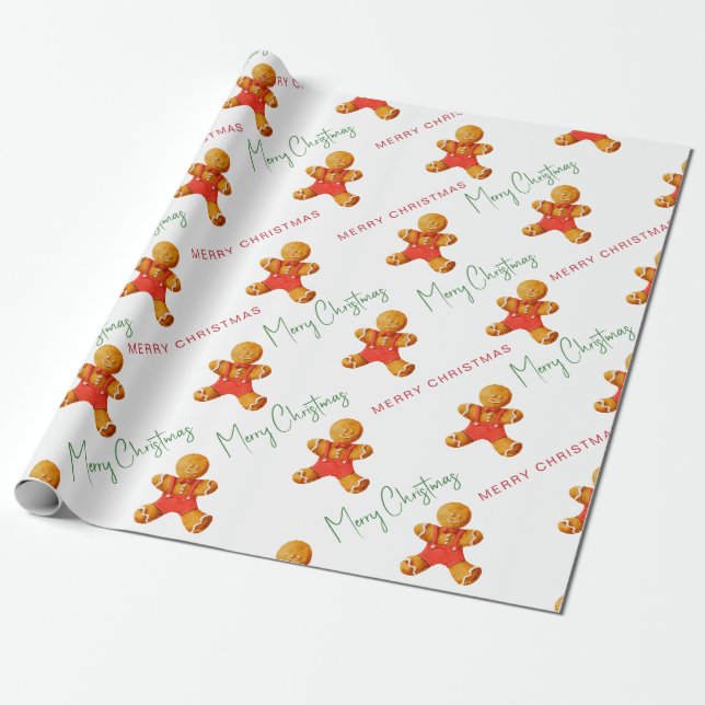 Frohe Weihnachten Lebkuchenmann-Muster-Script Geschenkpapier (Ungerollt)