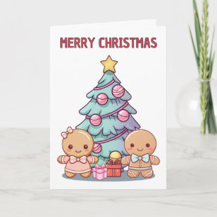 Frohe Weihnachten Lebkuchenmenschen und Baum Karte