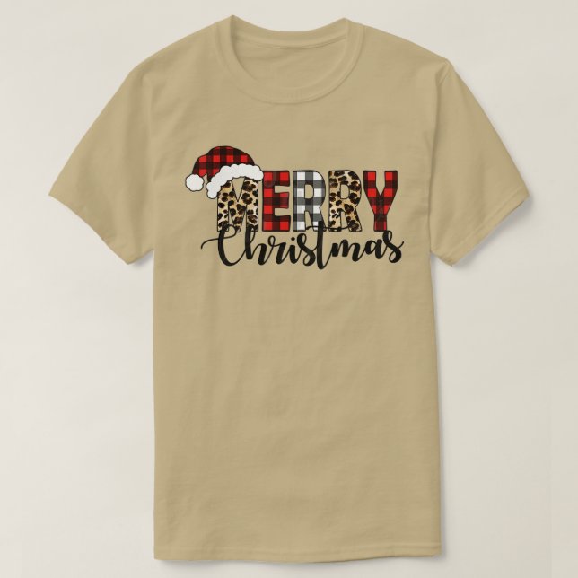 Frohe Weihnachten Leopard Buffalo Red Kariert für  T-Shirt (Design vorne)
