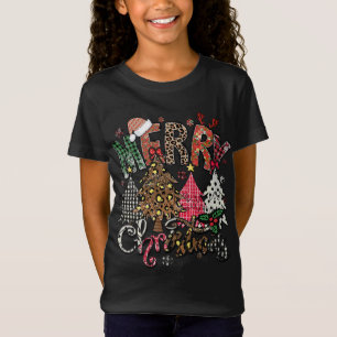 Frohe Weihnachten Leopard Buffalo Red Kariert T-Shirt