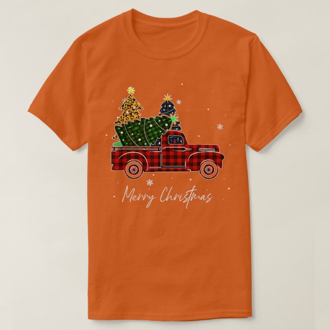 Frohe Weihnachten Leopard Buffalo Truck Tree Red P T-Shirt (Design vorne)