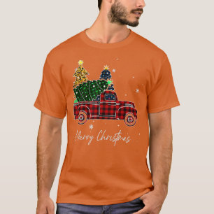 Frohe Weihnachten Leopard Büffel LKW Baum Rot Kari T-Shirt