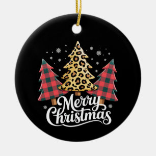Frohe Weihnachten Leopard Kariert Tree Xmas Urlaub Keramik Ornament