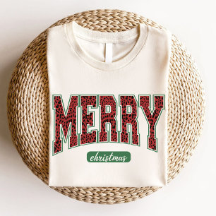 Frohe Weihnachten Leopard Print Green Red T-Shirt