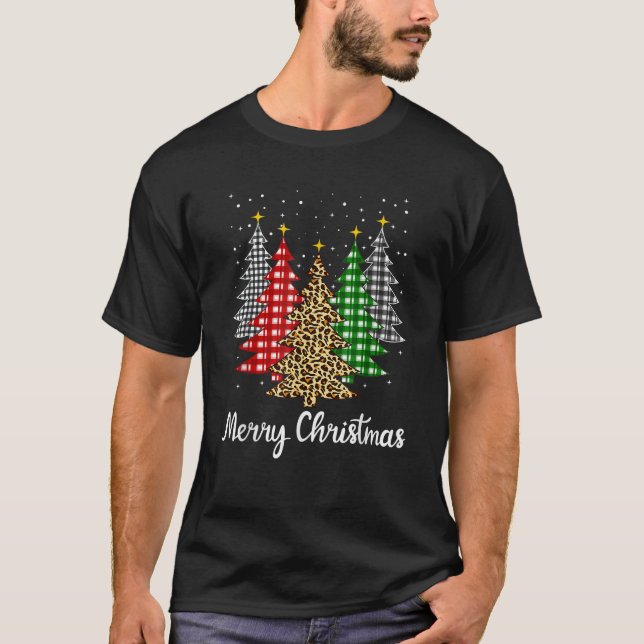 Frohe Weihnachten Leopard Print Tree Weihnachten W T-Shirt (Vorderseite)