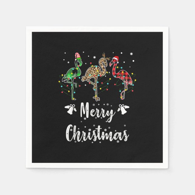 Frohe Weihnachten Leopard Red Green Kariert Flamin Serviette (Vorderseite)