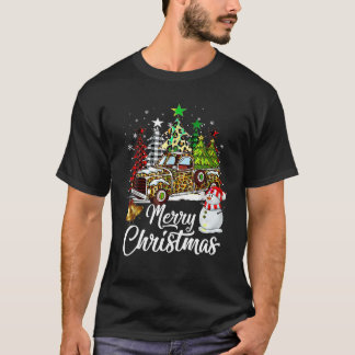 Frohe Weihnachten Leopard Truck Buffalo Karierter  T-Shirt