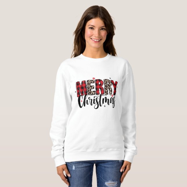 Frohe Weihnachten Leopard und Karo Sweatshirt (Vorne ganz)