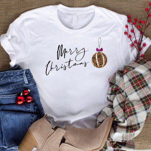 Frohe Weihnachten Leoparden-Druck-Kugel Baumschmuc T-Shirt
