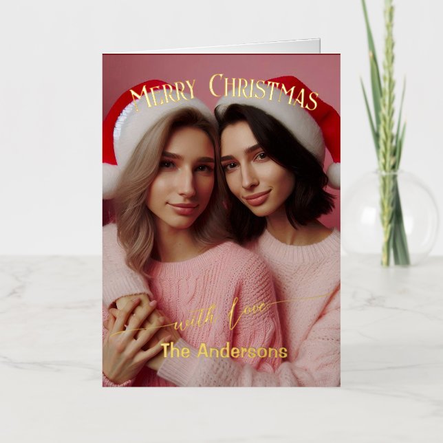 Frohe Weihnachten Lesbian Retro Pink | Benutzerdef (Vorderseite)