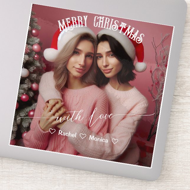 Frohe Weihnachten Lesbian Retro Pink | Benutzerdef Aufkleber (Detail)
