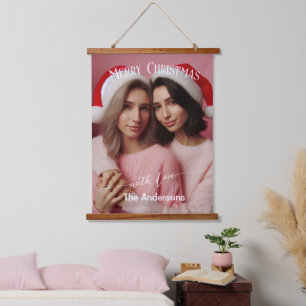 Frohe Weihnachten Lesbian Retro Pink Benutzerdef Wandteppich Mit Holzrahmen
