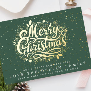 Frohe Weihnachten Lettering Gold Sprenkel Grünes B Folien Feiertagskarte