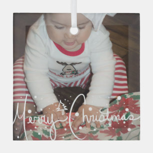 Frohe Weihnachten Lettering und Baby Familienfoto  Ornament Aus Glas