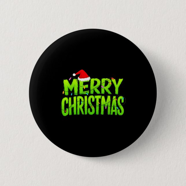 Frohe Weihnachten Lichter Santa Hut Pyjama Weihnac Button (Vorderseite)