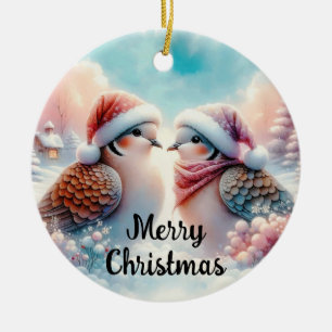 Frohe Weihnachten Liebesvögel Keramik Ornament