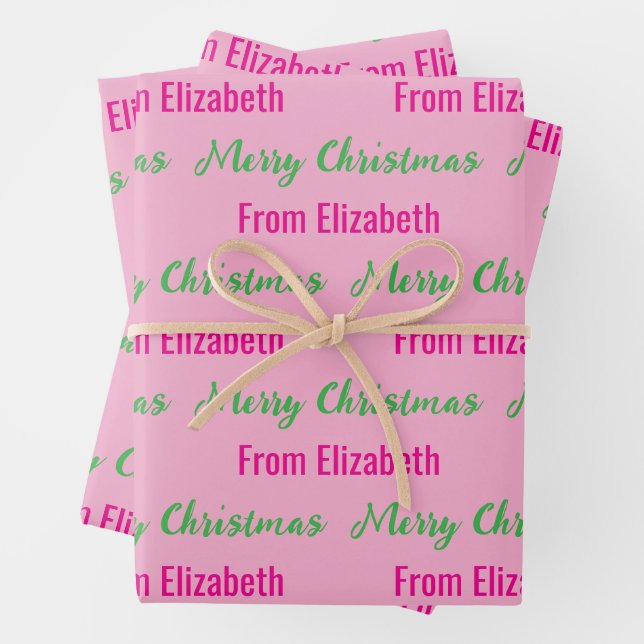 Frohe Weihnachten Light Pink & Hot Pink Script Nam Geschenkpapier Set (Beispiel)