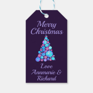 Frohe Weihnachten Lila Baum mit Namen Geschenkanhänger