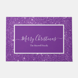 Frohe Weihnachten lila Glitzer Skript Familienname Fußmatte