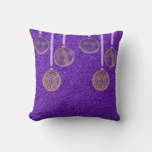 Frohe Weihnachten Lila Perlen Glitter Gold Kissen