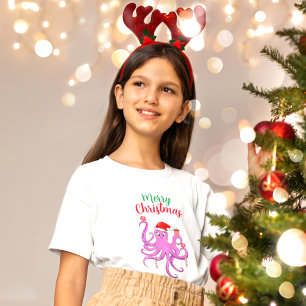 Frohe Weihnachten Lila Santa Oktopus T-Shirt