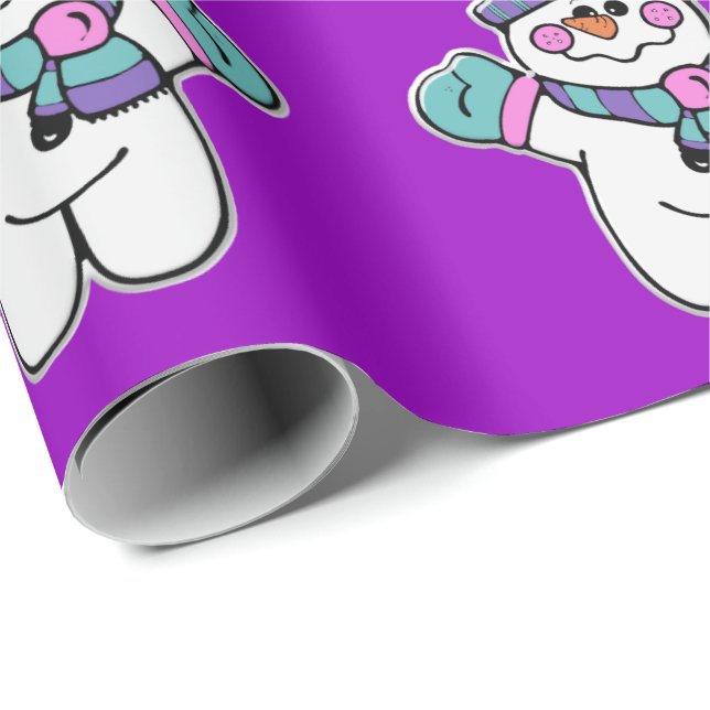 Frohe Weihnachten Lila Snowman Wrapping Paper Geschenkpapier (Rolleneckpunkt)