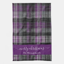 Frohe Weihnachten lila Tartan Karo Schrift Name