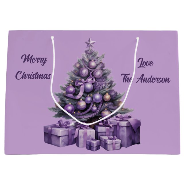 Frohe Weihnachten lila Weihnachtsbaum Große Geschenktüte (Vorderseite)