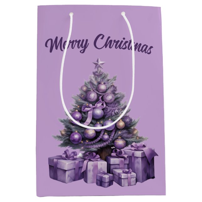 Frohe Weihnachten lila Weihnachtsbaum Mittlere Geschenktüte (Vorderseite)