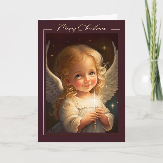 Frohe Weihnachten. Little Angel Painting Feiertagskarte (Vorderseite)