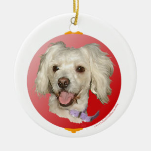 Frohe Weihnachten Little White Dog Poodle / Bichon Keramikornament
