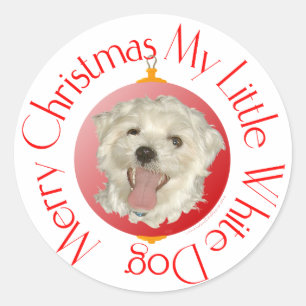 Frohe Weihnachten Little White Dog Runder Aufkleber